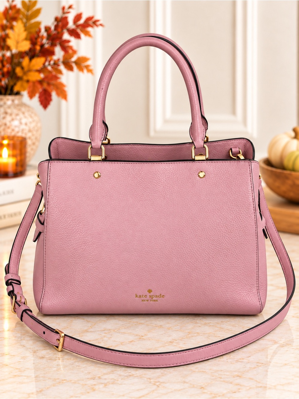 kate spade Pink Pebbled Leather Satchel with Detachable Strap